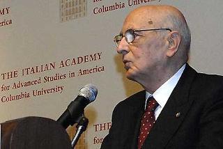 Il Presidente Giorgio Napolitano, durante il suo intervento alla Italian Accademy