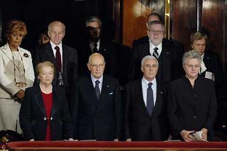 Il Presidente della Repubblica Giorgio Napolitano, del Senato Franco Marini e della Camera Fausto Bertinotti con le rispettive Signore, al Concerto di Natale