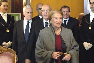 Il Presidente Giorgio Napolitano con la moglie Clio ed il Presidente del Senato Franco Marini al Concerto di Natale