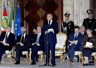 Il Presidente Giorgio Napolitano durante il suo intervento in occasione della cerimonia per il tradizionale scambio di auguri del Corpo Diplomatico.
