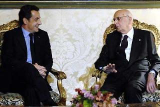 Il Presidente Giorgio Napolitano a colloquio con il Presidente della Repubblica Francese Nicolas Sarkozy