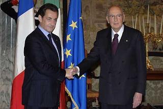 Il Presidente Giorgio Napolitano con il Presidente della Repubblica Francese, Nicolas Sarkozy