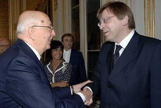 Il Presidente Giorgio Napolitano accoglie Guy Verhofstadt, Primo Ministro del Regno del Belgio