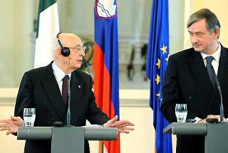 Il Presidente Giorgio Napolitano con il Presidente della Repubblica di Slovenia Danilo Turk, durante le dichiarazioni alla stampa
