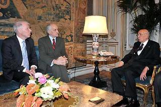 Il Presidente Giorgio Napolitano con il Signor Rodolfo Pavsic e Avv. Draga Stoka, rispettivamente Presidenti dell'Unione Culturale Economica Slovena - SKGZ, e della Confederazione delle Organizzazioni Slovene SSO durante i colloqui