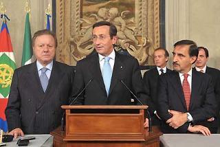 La rappresentanza parlamentare di Alleanza Nazionale dopo i colloqui con il Presidente Giorgio Napolitano in occasione delle consultazioni