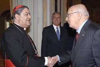 Il Presidente Giorgio Napolitano accoglie nel suo studio S.Em. Rev.ma il Cardinale Crescenzio Sepe, nuovo Arcivescovo di Napoli