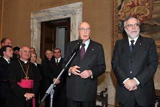 Il Presidente Giorgio Napolitano con il Fondatore della Comunità di Sant'Egidio Andrea Riccardi in occasione della cerimonia per il 40° anniversario di Sant'Egidio