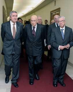 Il Presidente Giorgio Napolitano con Tullio Lazzaro e Furio Pasqualucci,rispettivemente Presidente e Procuratore Generale della Corte dei conti, al termine della cerimonia di inaugurazione dell'Anno Giudiziario