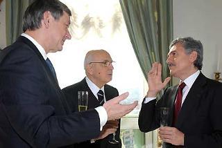 Il Presidente Giorgio Napolitano con il Ministro degli Esteri Massimo D'Alema, durante l'incontro con il Presidente della Repubblica di Slovenia Turk