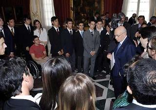 Il Presidente Giorgio Napolitano durante l'incontro con gli studenti del Liceo Umberto Primo di Napoli.