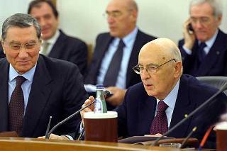 Il Presidente Giorgio Napolitano con il Vice Presidente del CSM, Nicola Mancino in occasione della odierna seduta del Consiglio