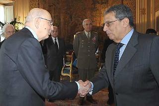 Il Presidente Giorgio Napolitano accoglie Amre Moussa, Segretario generale della Lega Araba