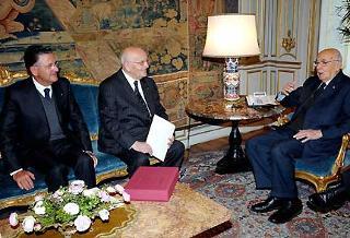 Il Presidente Giorgio Napolitano a colloquio con Elio Faralli e Luigi Sartoni, rispettivamente Presidente Onorario e Vice Presidente dell'Associazione Nazionale fra le Banche Popolari.