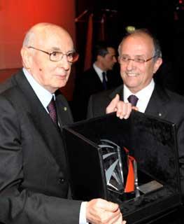 Il Presidente Giorgio Napolitano con il Presidente e Amministratore Delegato di Finmeccanica Pier Francesco Guarguaglini, in occasione della celebrazione del 60° anniversario di Finmeccanica.
