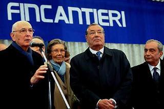 Il Presidente Giorgio Napolitano alla Fincantieri con la Signora Nora Cosulich, il Presidente e l'Amministratore Delegato, Corrado Antonini e Giuseppe Bono