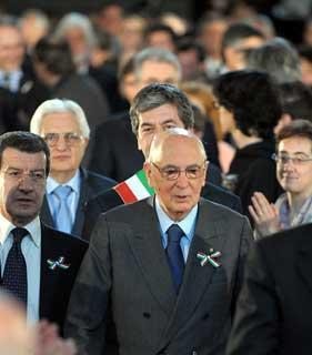 Il Presidente Giorgio Napolitano al suo arrivo a Palazzo Veccchio.