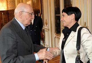 Il Presidente Giorgio Napolitano con la Coodinatrice della Conferenza dei Presidenti delle Assemblee legislative delle Regioni e delle Province autonome - Presidente dell'Assemblea legislativa dell'Emilia Romagna Monica Donini.