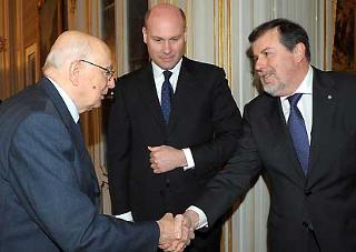 Il Presidente Giorgio Napolitano con Federico Vecchioni e Vito Bianco, rispettivamente Presidente e Segretario generale della Confederazione Generale dell'Agricoltura Italiana.