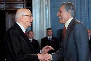 Il Presidente Giorgio Napolitano con Lando Buzzanca, in occasione dell'incontro con i candidati ai Premi David di Donatello 2008