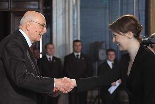 Il Presidente Giorgio Napolitano con Paola Cortellesi, in occasione dell'incontro con i candidati ai Premi David di Donatello 2008