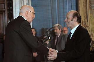 Il Presidente Giorgio Napolitano con Francesco Alberoni, in occasione dell'incontro con i candidati al Premio David di Donatello 2008