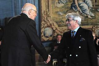 Il Presidente Giorgio Napolitano con il Regista Luigi Magni, in occasione dell'incontro con i candidati al Premio David di Donatello 2008