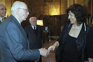 Il Presidente Giorgio Napolitano accoglie Mary Kaldor, Direttrice "The Centre for the study of Global Governance" della London School of Economics