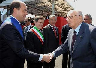 Il Presidente Giorgio Napolitano con i neo eletti Zingaretti, Alemanno rispettivamente Presidente della Provincia e Sindaco di Roma ed il Presidente della Regione Marrazzo, in occasione della Festa del Lavoro.