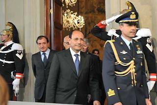 Il Presidente del Senato Renato Schifani al termine dei colloqui con il Presidente della Repubblica Giorgio Napolitano in occasione delle consultazioni