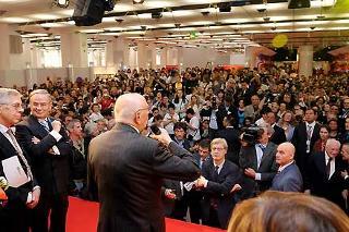 Il Presidente Giorgio Napolitano parla ai giovani durante la visita alla Fiera Internazionale del Libro