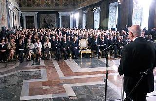 Il Presidente Giorgio Napolitano durante il suo intervento in occasione della commemorazione del &quot;Giorno della memoria&quot; dedicato alle vittime del terrorismo e delle stragi