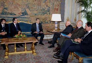 Il Presidente Giorgio Napolitano durante l'incontro con la delegazione dell'Unione Italiana Sport Per tutti, guidata dal loro Presidente Filippo Fossati.
