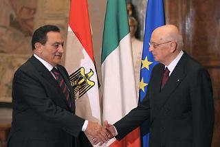 Il Presidente Giorgio Napolitano con Hosni Mubarak, Presidente della Repubblica Araba d'Egitto in visita ufficiale in Italia