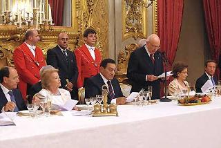 Il Presidente Giorgio Napolitano durante il brindisi al pranzo di Stato, in onore del Presidente della Repubblica Araba d'Egitto, Hosni Mubarak