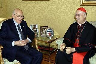 Il Presidente Giorgio Napolitano a colloquio con S. Em.za Rev.ma il Cardinale Tarcisio Bertone