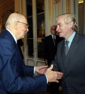 Il Presidente Giorgio Napolitano con Adolfo Zaldivar, Presidente del Senato del Cile
