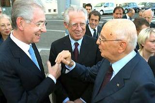 Il Presidente Giorgio Napolitano con Mario Monti e Tommaso Padoa Schioppa in occasione della seconda edizione degli Stati Generali dell'Europa