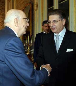 Il Presidente Giorgio Napolitano con Srgjan Kerim, Presidente dell'Assemblea Genarale delle Nazioni Unite in occasione dell'incontro al Quirinale