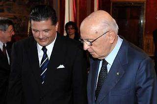 Il Presidente Giorgio Napolitano con S.E. Federico Ortuno Victory Ambasciatore della Repubblica del Costa Rica, in occasione della presentazione delle Lettere Credenziali.