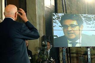 Il Presidente Giorgio Napolitano durante la cerimonia con gli atleti vincitori di medaglia, si è collegato in videoconferenza con il Presidente del Comitato Italiano Paralimpico, Luca Pancalli