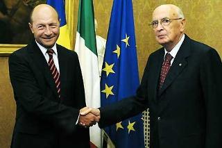 Il Presidente Giorgio Napolitano con il Presidente della Romania Traian Basescu