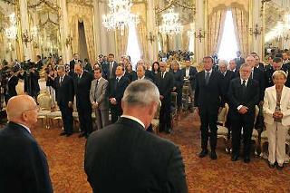 Il Presidente Napolitano con l'Amb. degli USA ed i Presidenti degli Organi Costituzionali osserva un minuto di silenzio in onore delle vittime dell'11 settembre 2001nella cerimonia di commemorazione