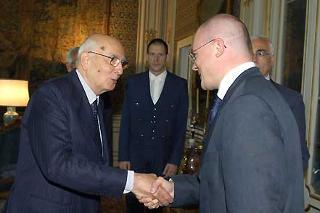 Il Presidente Giorgio Napolitano con il Dott. Enrico Borghi, Presidente dell'Unione Nazionale Comuni Comunità Enti Montani