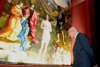 Il Presidente Giorgio Napolitano durante la visita in anteprima alla Mostra &quot;Giovanni Bellini&quot; allestita alle Scuderie del Quirinale