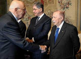 Il Presidente Giorgio Napolitano con il Sen. Giovanni Pieraccini, Presidente della Fondazione Romaeuropa, in occasione del Concerto per la Presidenza di turno francese dell'Unione Europea