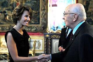 Il Presidente Giorgio Napolitano accoglie Asma al-Assad, Consorte del Presidente della Repubblica Araba Siriana
