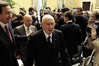 Il Presidente Giorgio Napolitano con il Presidente della Camera dei deputati Gianfranco Fini in occasione del Convegno &quot;Eredità e attualità della Primavera cecoslovacca&quot;
