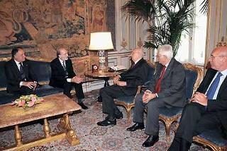 Il Presidente Giorgio Napolitano con Franco Bile, Presidente della Corte costituzionale, in visita di congedo