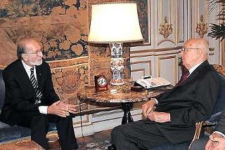 Il Presidente Giorgio Napolitano con Franco Bile, Presidente della Corte costituzionale, durante i colloqui in occasione della visita di congedo